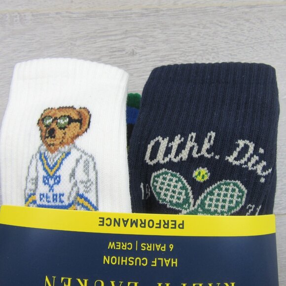 Polo Ralph Lauren Athletic Club Bear Crew Socks Multi 6 Pack Mens Size 6-13 NEW - Picture 5 of 15